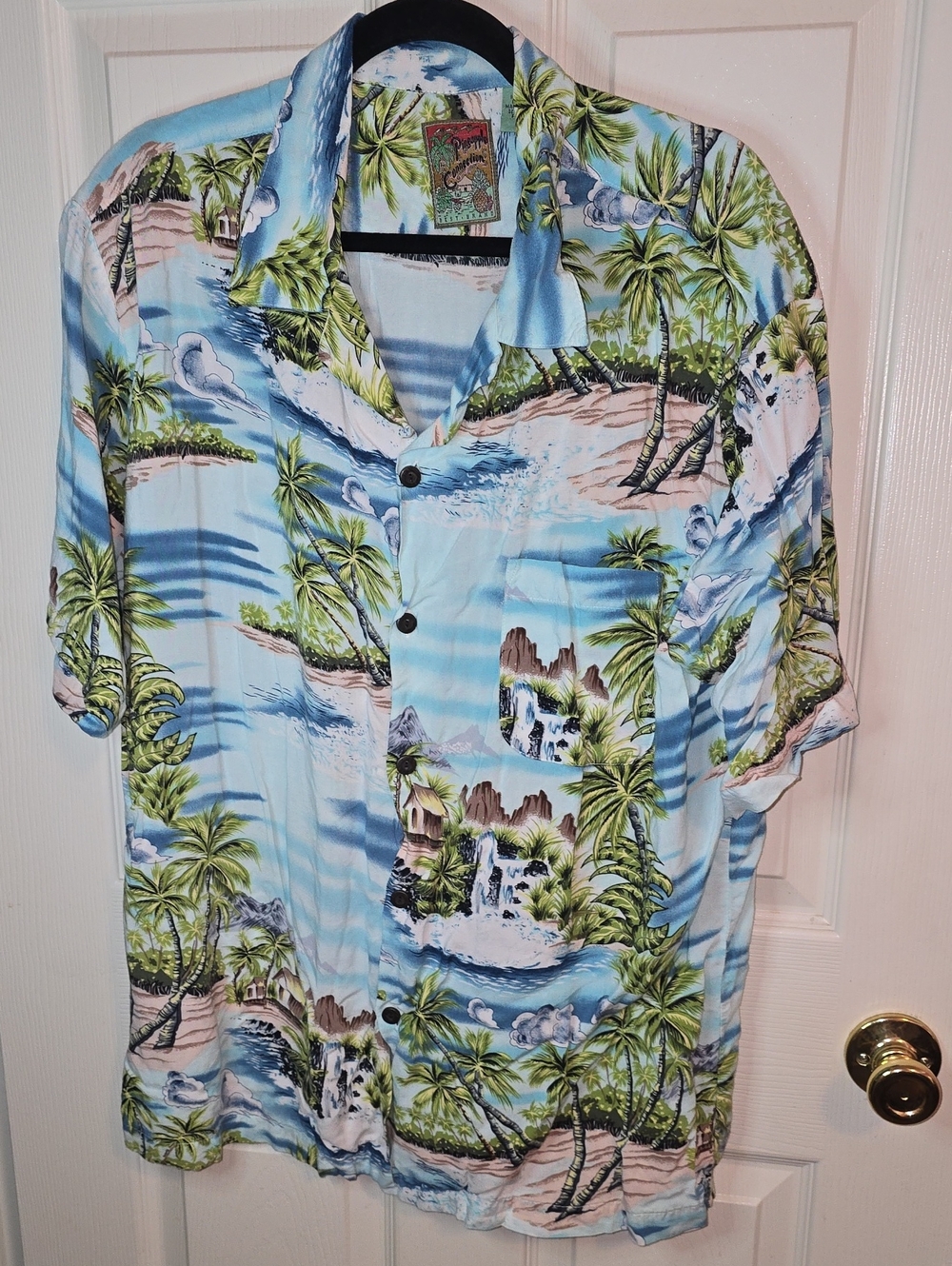 Men's Light Blue Tropical Camp Button-Down Shirt